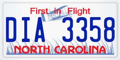 NC license plate DIA3358