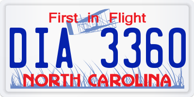 NC license plate DIA3360