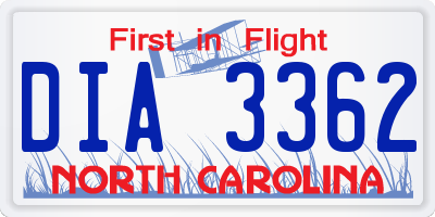 NC license plate DIA3362