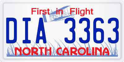 NC license plate DIA3363