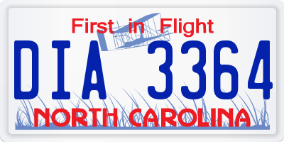 NC license plate DIA3364