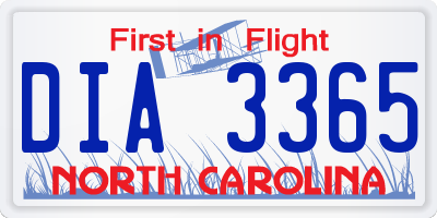 NC license plate DIA3365