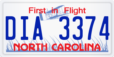 NC license plate DIA3374