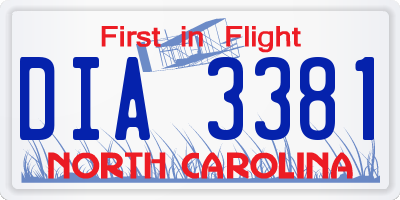 NC license plate DIA3381