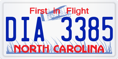 NC license plate DIA3385