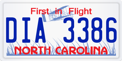 NC license plate DIA3386