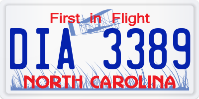 NC license plate DIA3389