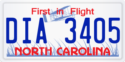 NC license plate DIA3405