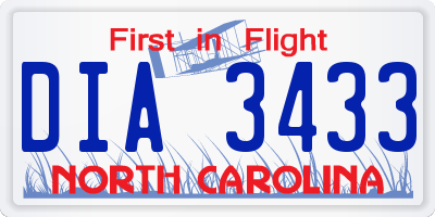 NC license plate DIA3433