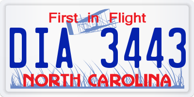NC license plate DIA3443