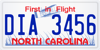 NC license plate DIA3456