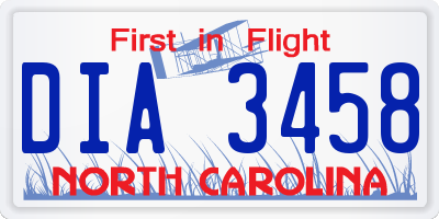 NC license plate DIA3458