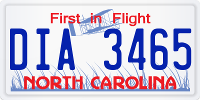 NC license plate DIA3465