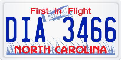 NC license plate DIA3466