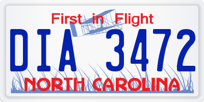 NC license plate DIA3472