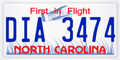 NC license plate DIA3474