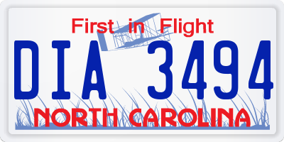 NC license plate DIA3494