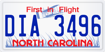 NC license plate DIA3496