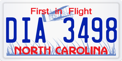 NC license plate DIA3498
