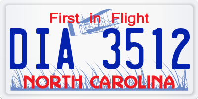 NC license plate DIA3512