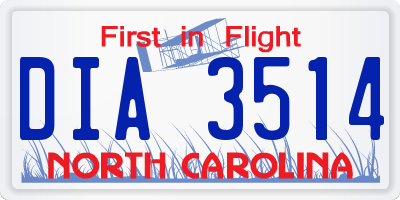 NC license plate DIA3514