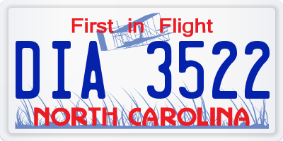 NC license plate DIA3522