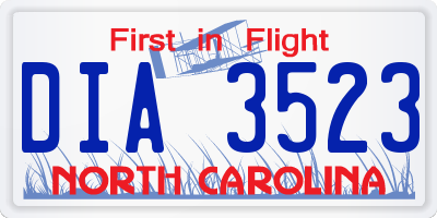 NC license plate DIA3523