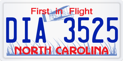 NC license plate DIA3525