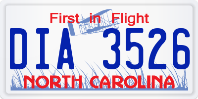 NC license plate DIA3526