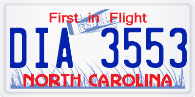 NC license plate DIA3553