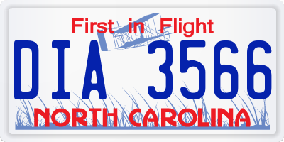 NC license plate DIA3566