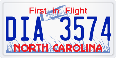 NC license plate DIA3574