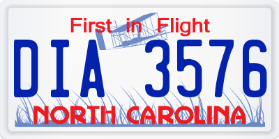 NC license plate DIA3576