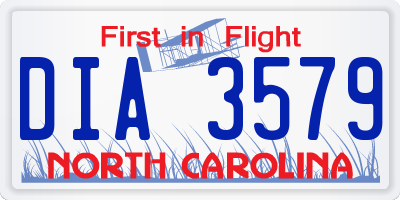 NC license plate DIA3579
