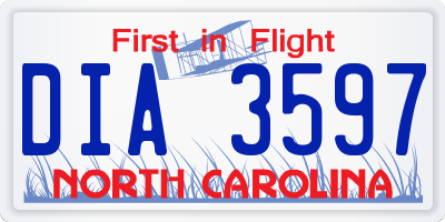 NC license plate DIA3597