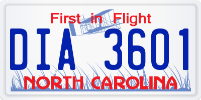 NC license plate DIA3601