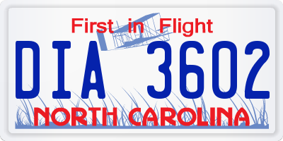 NC license plate DIA3602