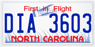 NC license plate DIA3603