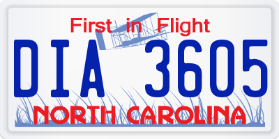 NC license plate DIA3605