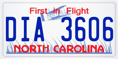 NC license plate DIA3606