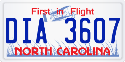 NC license plate DIA3607