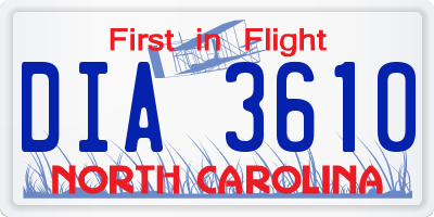 NC license plate DIA3610