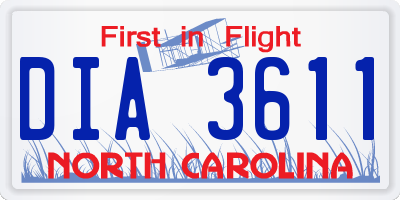 NC license plate DIA3611