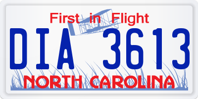 NC license plate DIA3613