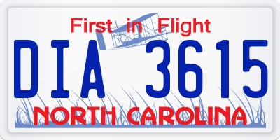 NC license plate DIA3615