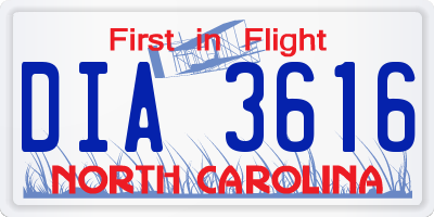 NC license plate DIA3616