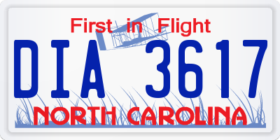 NC license plate DIA3617