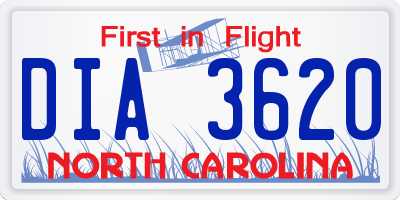 NC license plate DIA3620