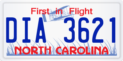 NC license plate DIA3621