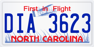 NC license plate DIA3623